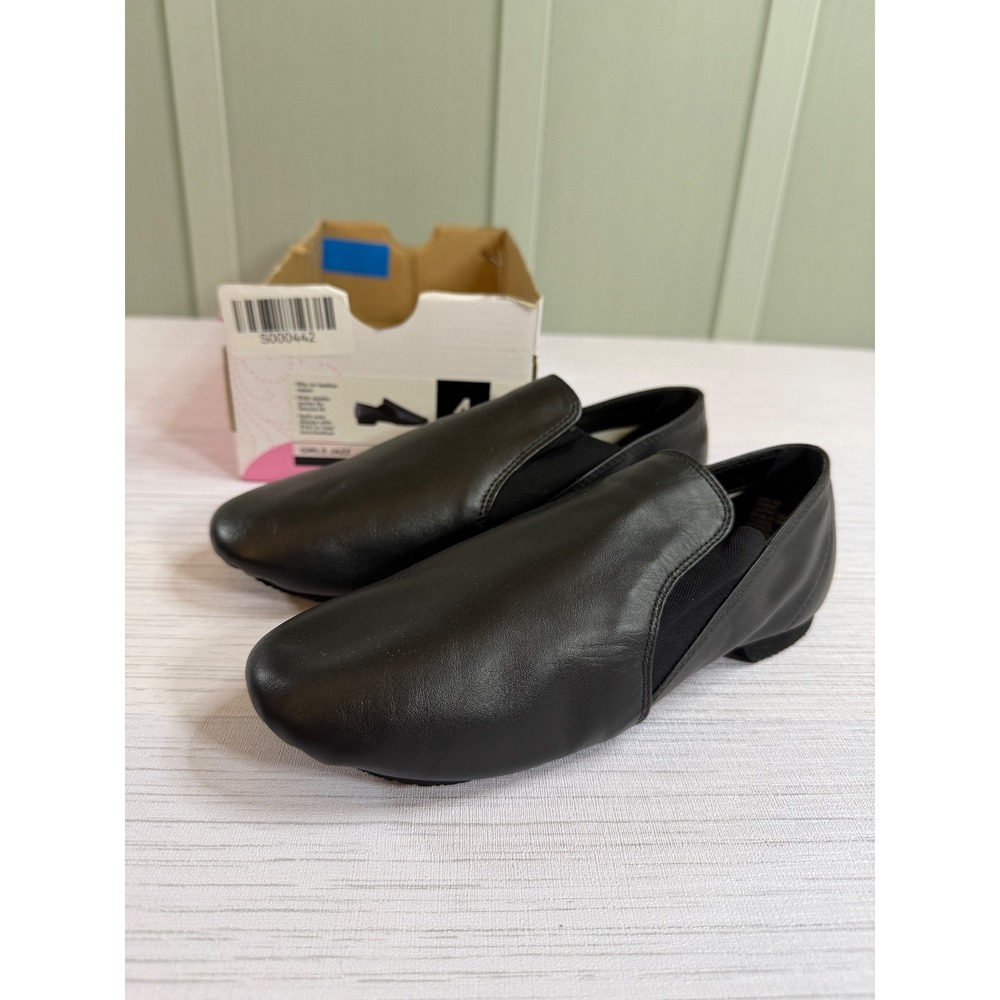 Academy Girls Jazz Shoes Black Leather Split Sole Dance Shoes Size 4 163802